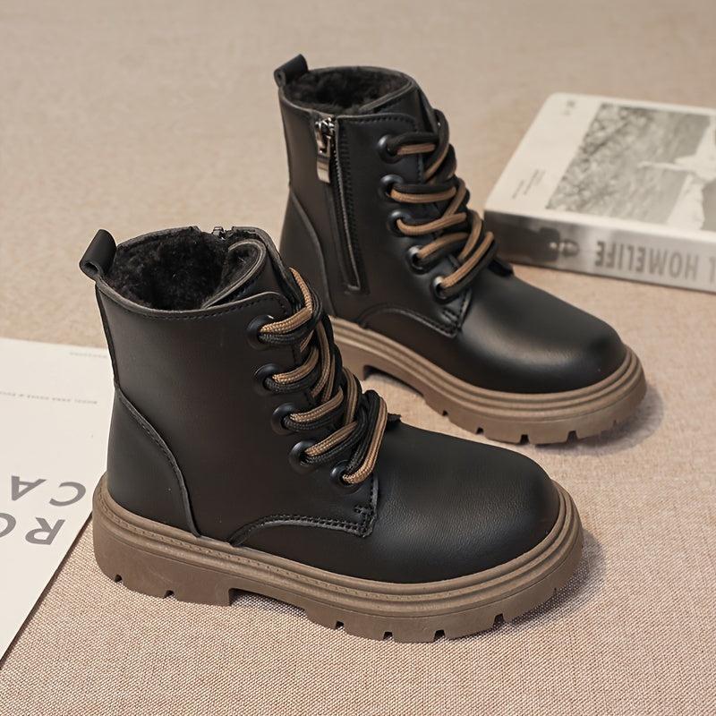 Vintage Ankle Boots for Girls Plush Lining Rubber Sole Easy Zipper Winter