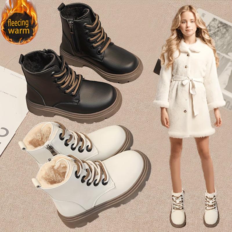 Vintage Ankle Boots for Girls Plush Lining Rubber Sole Easy Zipper Winter