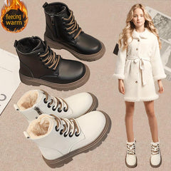 Vintage Ankle Boots for Girls Plush Lining Rubber Sole Easy Zipper Winter