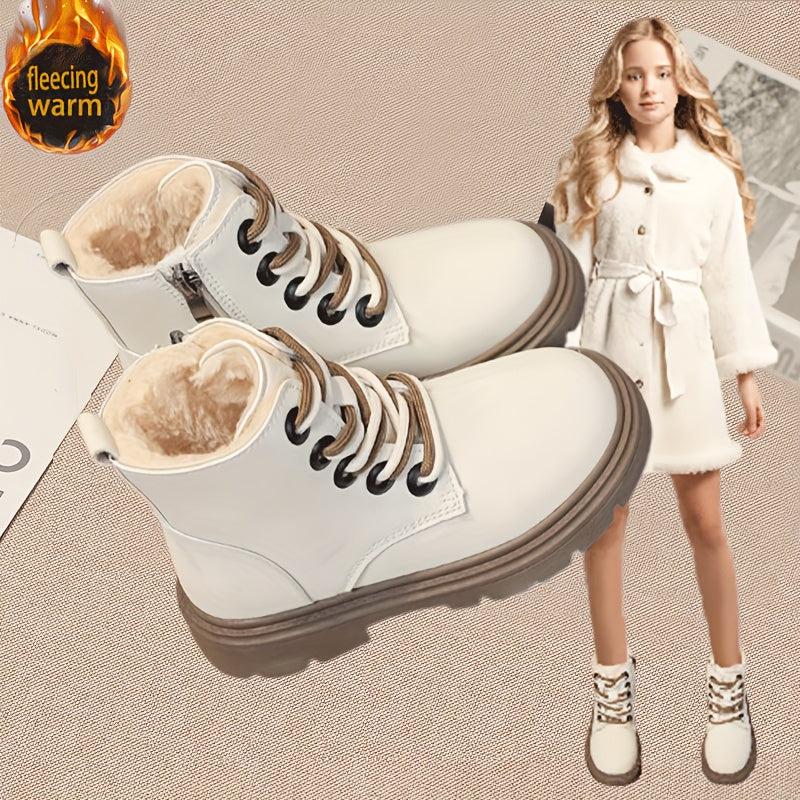 Vintage Ankle Boots for Girls Plush Lining Rubber Sole Easy Zipper Winter