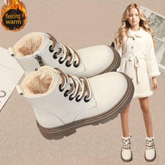 Vintage Ankle Boots for Girls Plush Lining Rubber Sole Easy Zipper Winter
