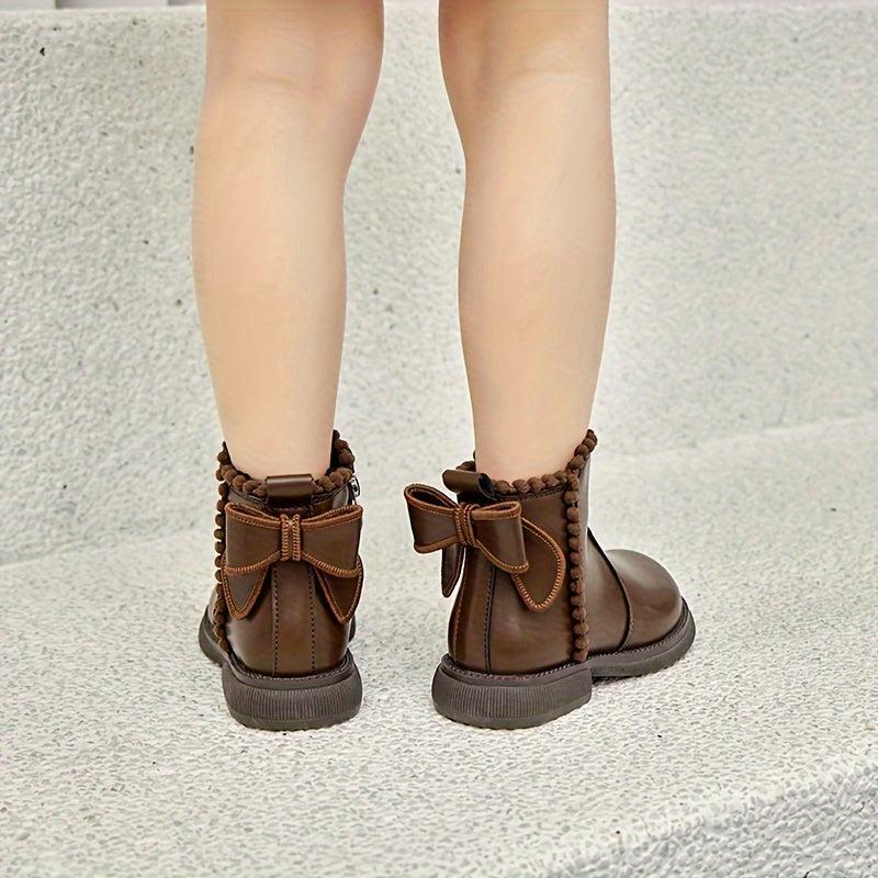 Girls' Bowknot Ankle Boots Lightweight Non Slip Winter Wear Zipper Casual Style