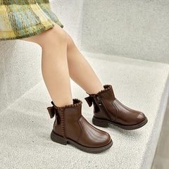 Girls' Bowknot Ankle Boots Lightweight Non Slip Winter Wear Zipper Casual Style