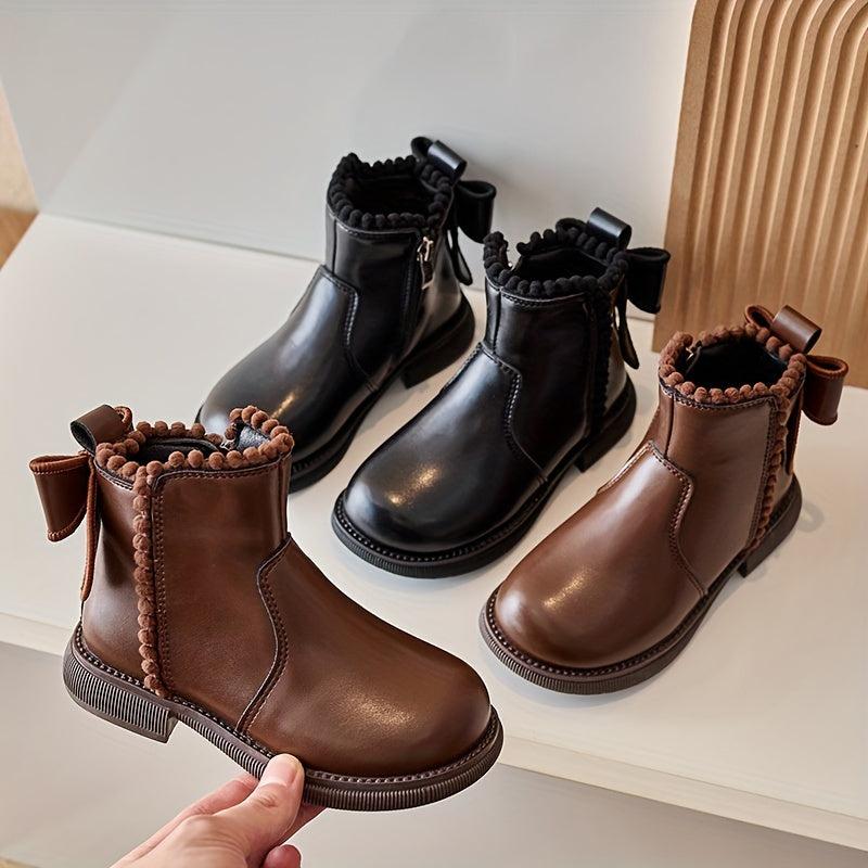 Girls' Bowknot Ankle Boots Lightweight Non Slip Winter Wear Zipper Casual Style