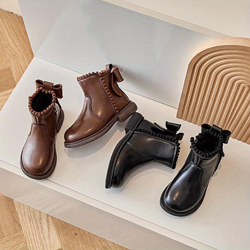 Girls' Bowknot Ankle Boots Lightweight Non Slip Winter Wear Zipper Casual Style