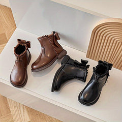 Girls' Bowknot Ankle Boots Lightweight Non Slip Winter Wear Zipper Casual Style