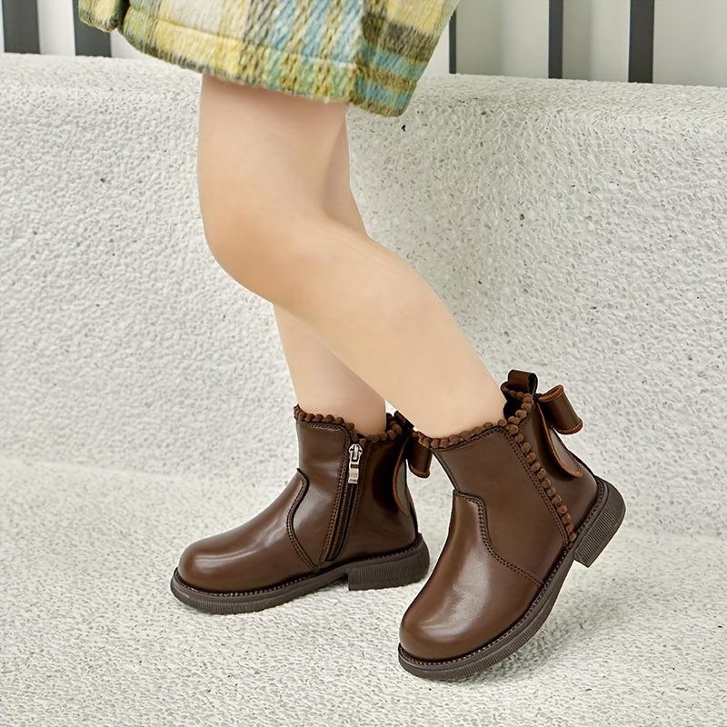 Girls' Bowknot Ankle Boots Lightweight Non Slip Winter Wear Zipper Casual Style