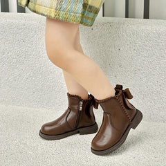 Girls' Bowknot Ankle Boots Lightweight Non Slip Winter Wear Zipper Casual Style