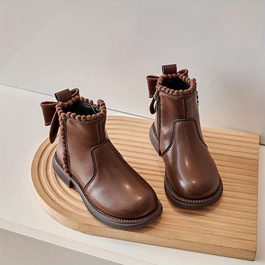 Girls' Bowknot Ankle Boots Lightweight Non Slip Winter Wear Zipper Casual Style