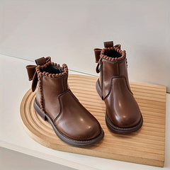 Girls' Bowknot Ankle Boots Lightweight Non Slip Winter Wear Zipper Casual Style