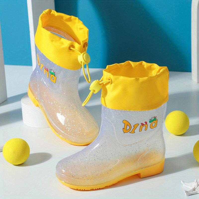 Swalker Cartoon Drawstring Rain Boots For Girls Non slip Waterproof Shoes
