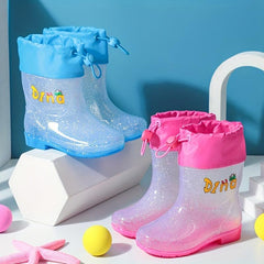 Swalker Cartoon Drawstring Rain Boots For Girls Non slip Waterproof Shoes
