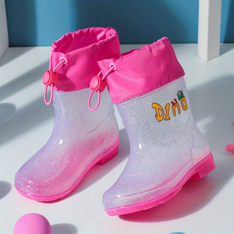 Swalker Cartoon Drawstring Rain Boots For Girls Non slip Waterproof Shoes