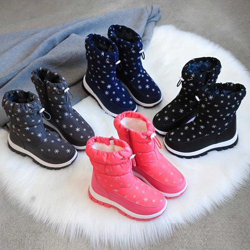 Girl's High Top Snow Boots Warm Fleece Cozy Non-Slip Boots