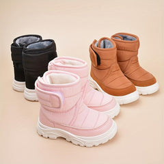 Girl's Solid Snow Boots Warm Fleece Cozy Ankle Boots