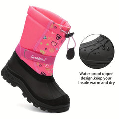 Girl's Snow Boots Warm Fleece Cozy Non slip Ankle Boots