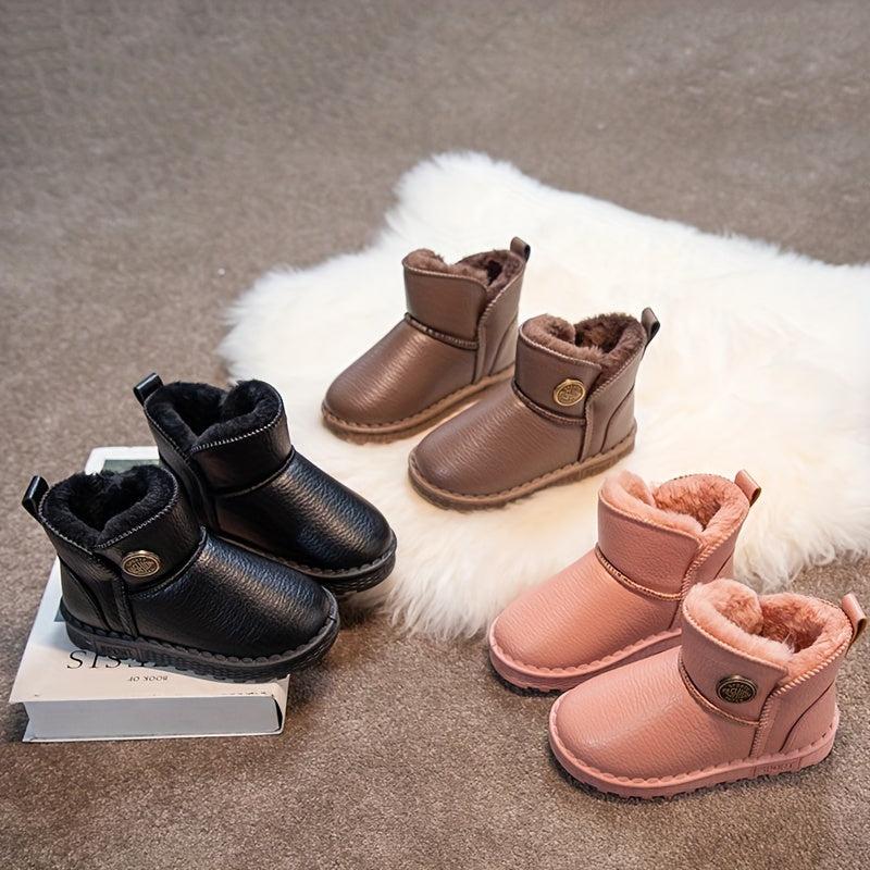 Girl's Warm Fleece Snow Boots Cozy Ankle Plush Hiking Shoes