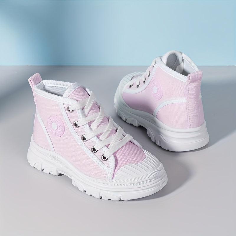 Girls High Top Canvas Sneakers Casual Anti skid Lace up Shoes