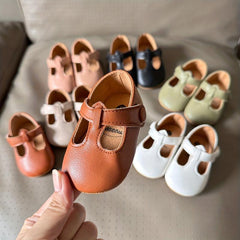 Myggpp Baby Girl's Vintage Faux Leather Shoes Soft Rubber Sole