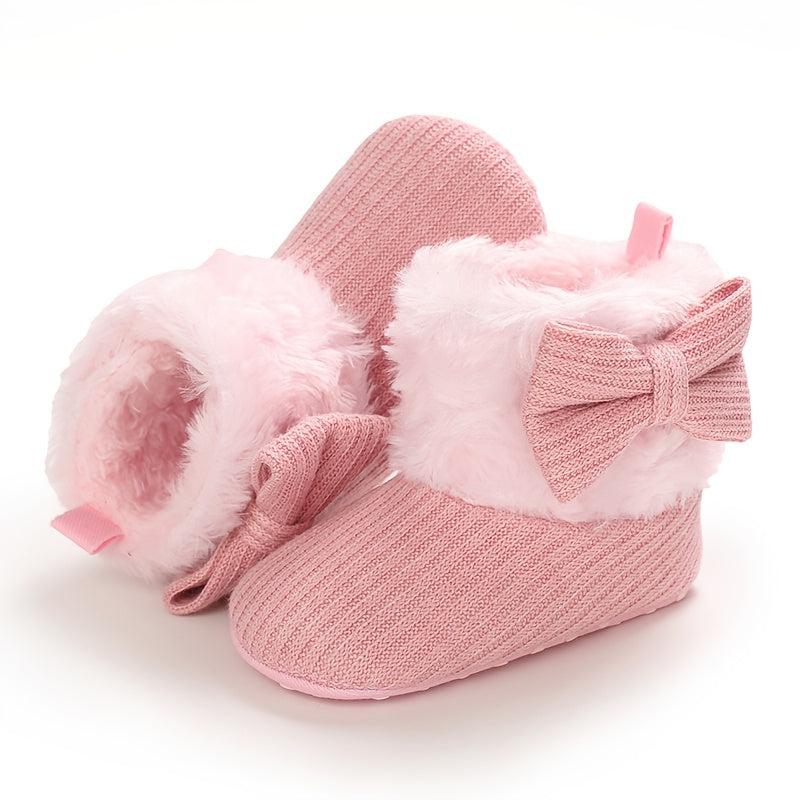 Bowknot Comfortable Boots For Baby Girls Soft Warm Plus Fleece Boots