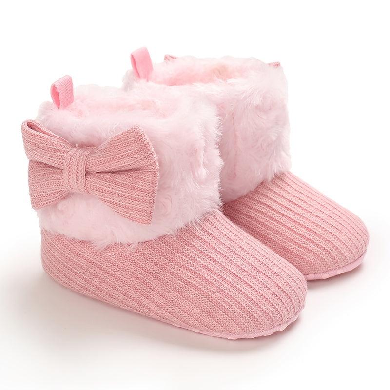 Bowknot Comfortable Boots For Baby Girls Soft Warm Plus Fleece Boots