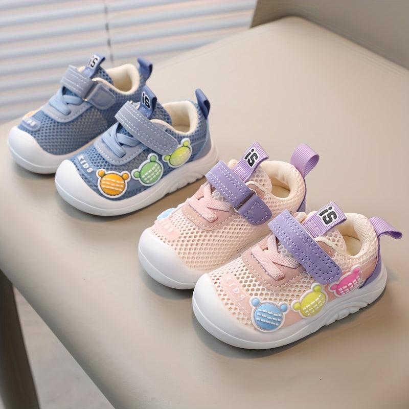 Baby Girls Bear Slip On Mesh Sneakers, Breathable, No Tie, Outdoor Shoes