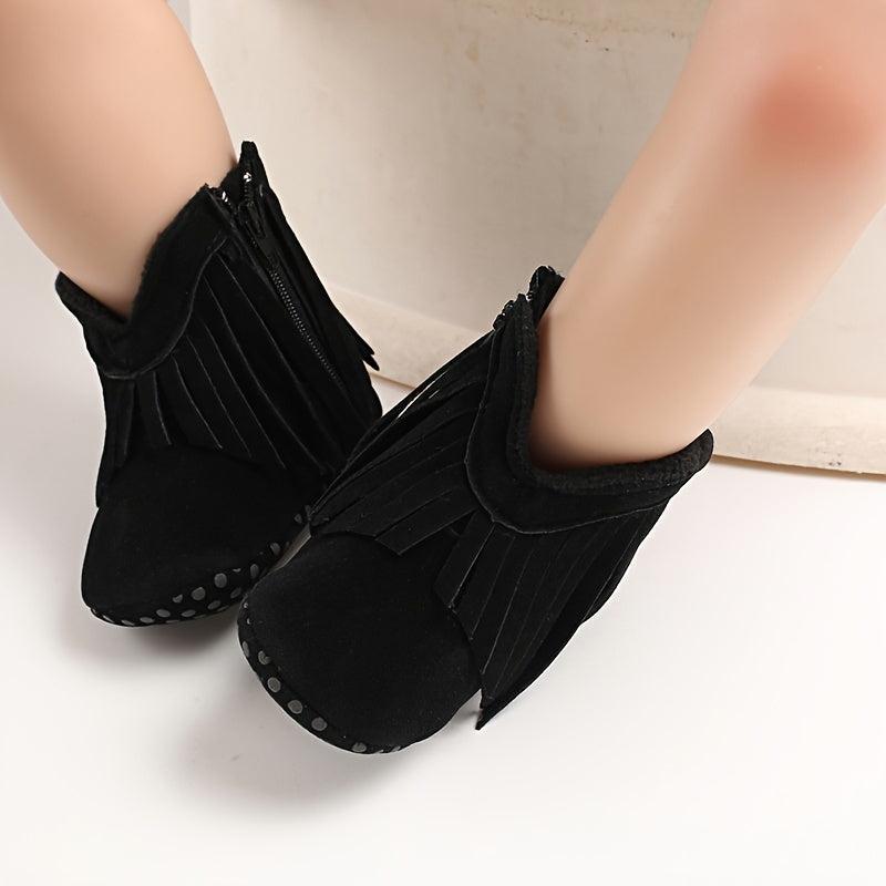 Baby Girls Tassel Booties Anti slip Zipper Crib Shoes