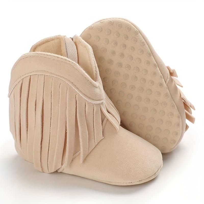Baby Girls Tassel Booties Anti slip Zipper Crib Shoes