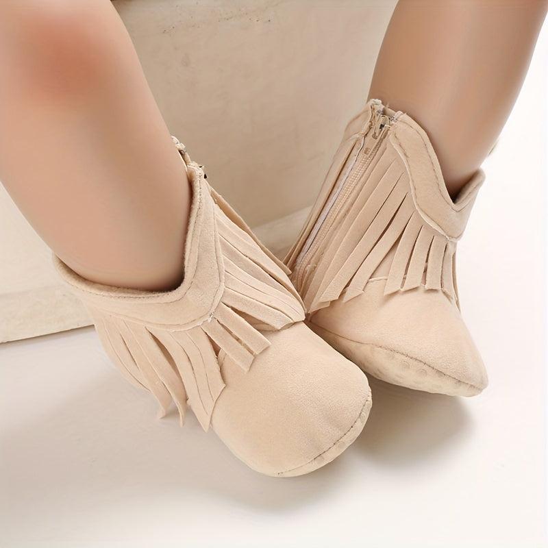 Baby Girls Tassel Booties Anti slip Zipper Crib Shoes