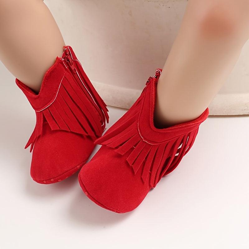 Baby Girls Tassel Booties Anti slip Zipper Crib Shoes
