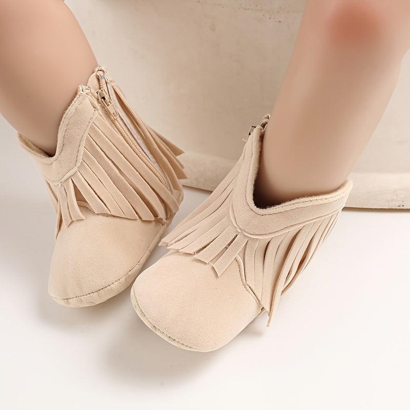 Baby Girls Tassel Booties Anti slip Zipper Crib Shoes