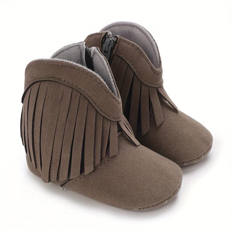 Baby Girls Tassel Booties Anti slip Zipper Crib Shoes
