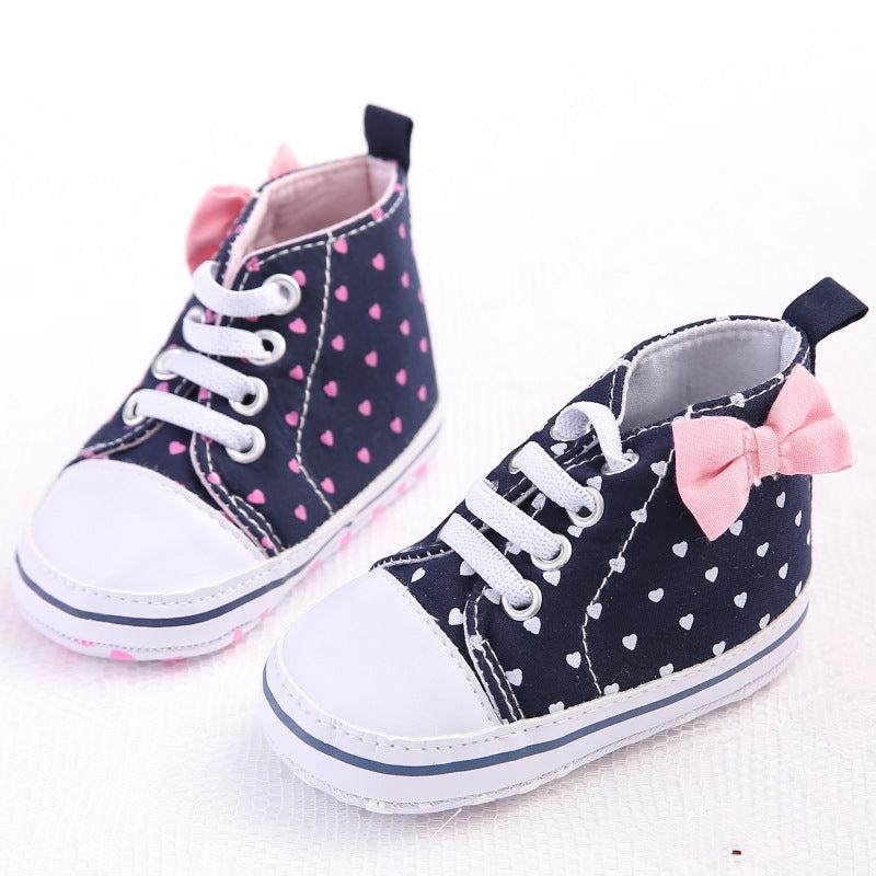 Baby Girl Heart Print Bow High Top Canvas Shoes