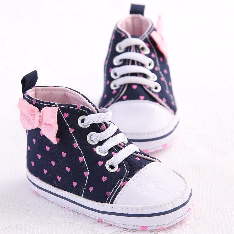 Baby Girl Heart Print Bow High Top Canvas Shoes