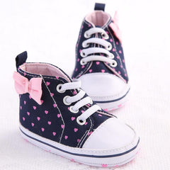 Baby Girl Heart Print Bow High Top Canvas Shoes