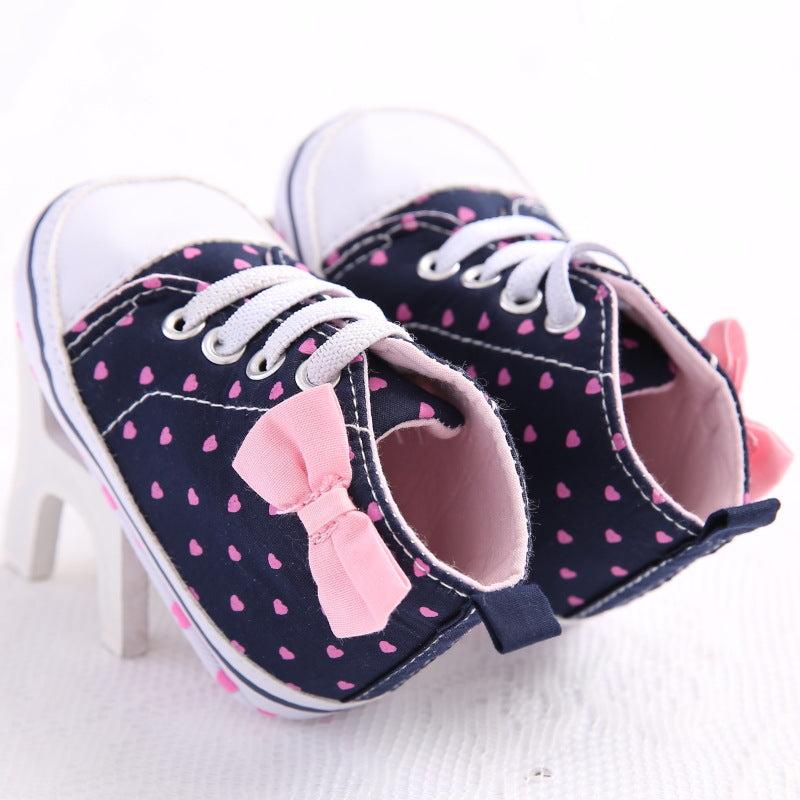 Baby Girl Heart Print Bow High Top Canvas Shoes