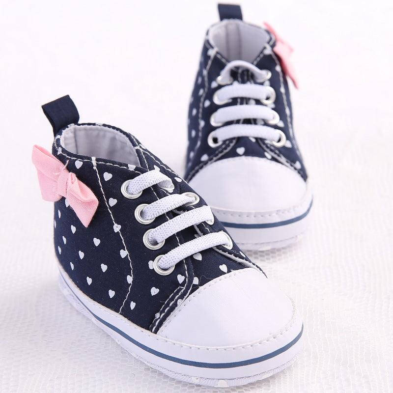 Baby Girl Heart Print Bow High Top Canvas Shoes