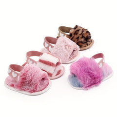 Tie Dye Plush Slide Sandals Crib Shoes Size Random Stripes