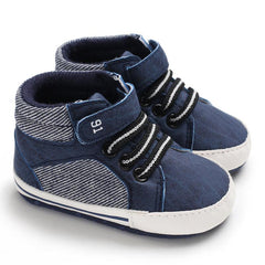 Baby Boys High Top Canvas Sneakers Soft Sole Toddler Shoes