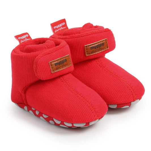 Baby Boys Hook Loop Fastener Fleece Boots for Indoor Walking