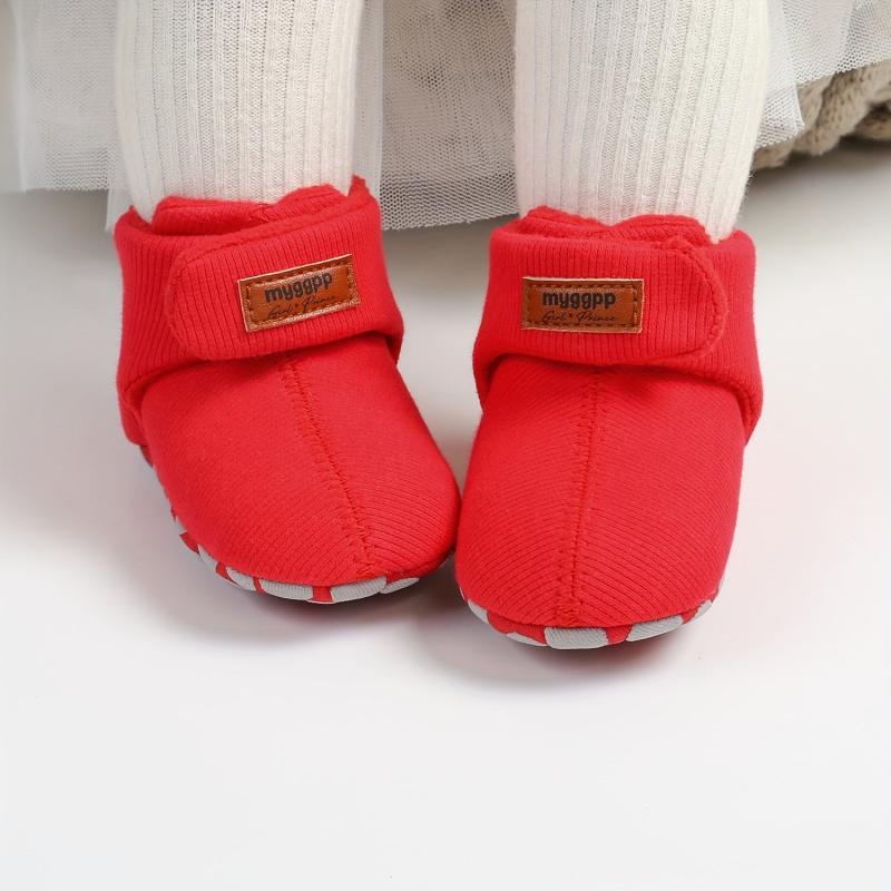Baby Boys Hook Loop Fastener Fleece Boots for Indoor Walking