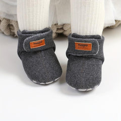 Baby Boys Hook Loop Fastener Fleece Boots for Indoor Walking