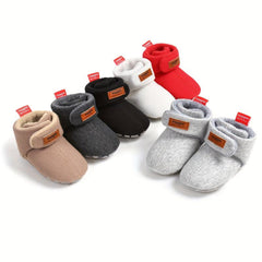 Baby Boys Hook Loop Fastener Fleece Boots for Indoor Walking