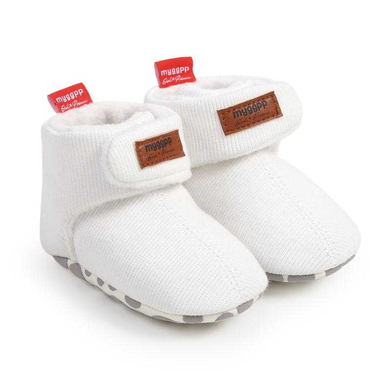 Baby Boys Hook Loop Fastener Fleece Boots for Indoor Walking