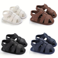 Baby Boy's Closed Toe T-strap Sandals Soft Sole Non-slip Flat Sandals