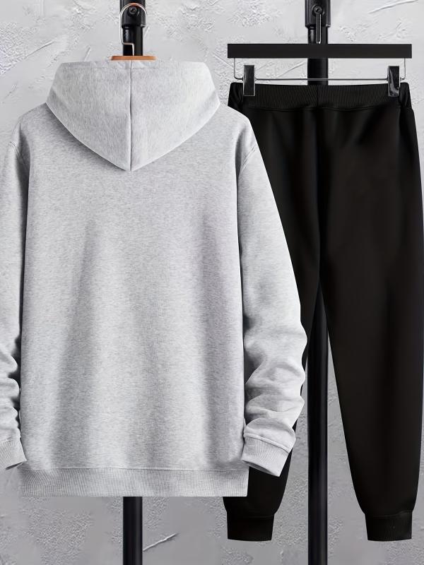 Men's Soccer Print Hooded Sweatshirt Set Spring Fall Outdoor Sports Outfits