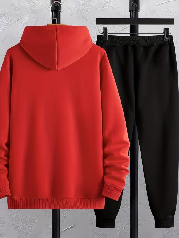 Men's Soccer Print Hooded Sweatshirt Set Spring Fall Outdoor Sports Outfits