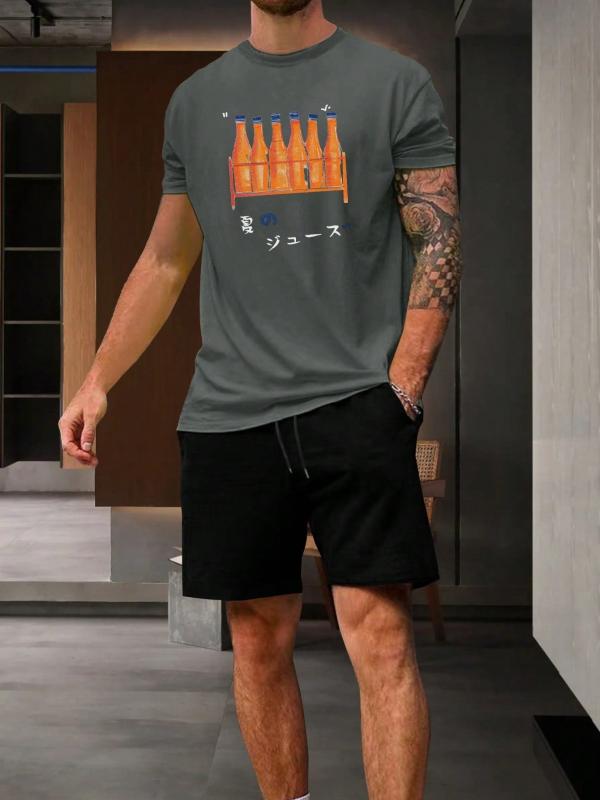 Men's Plus Size Bottles Graphic Print T-shirt & Shorts Set