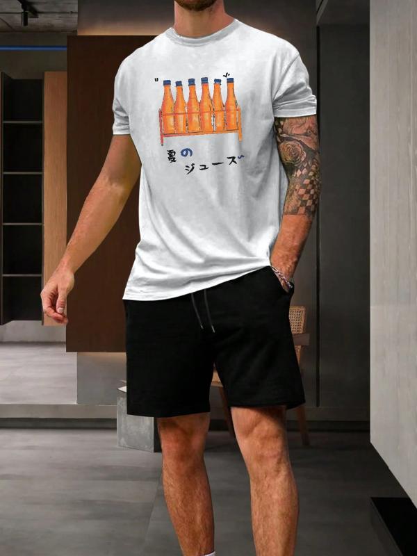 Men's Plus Size Bottles Graphic Print T-shirt & Shorts Set