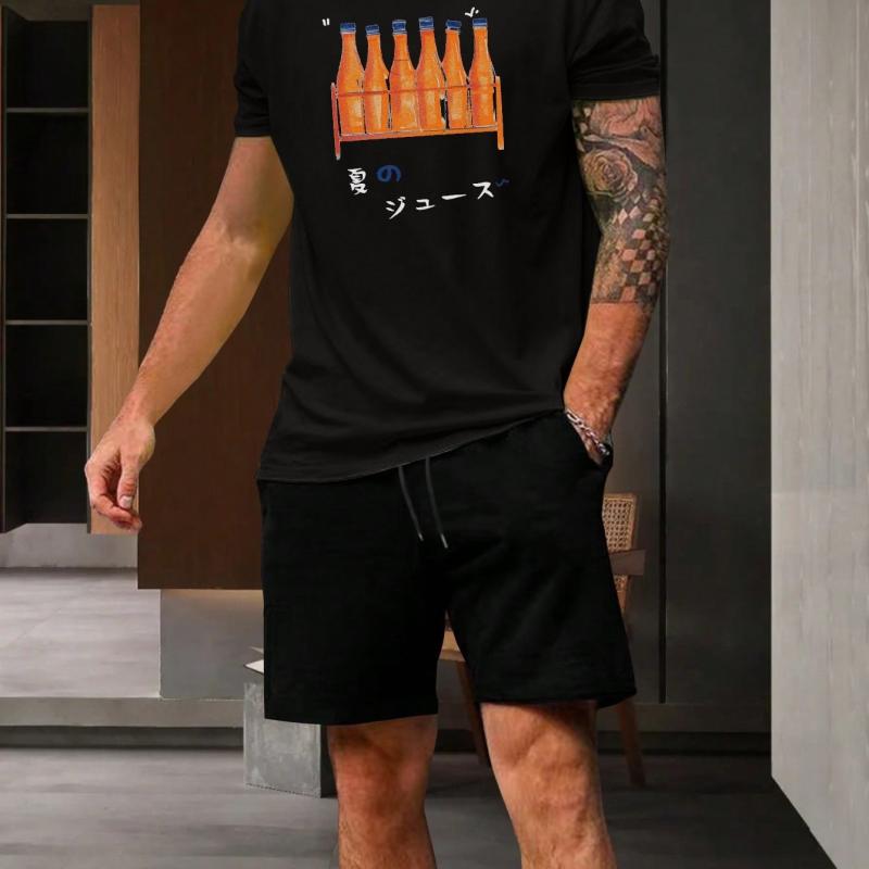 Men's Plus Size Bottles Graphic Print T-shirt & Shorts Set